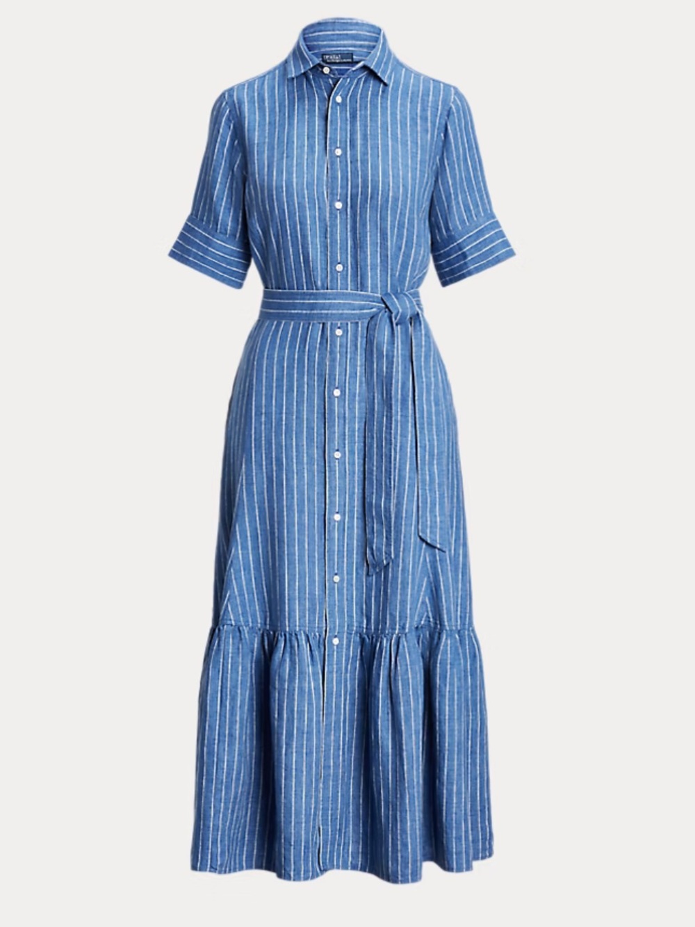 Polo Ralph Lauren Striped Linen Tiered Shirtdress Blue 12